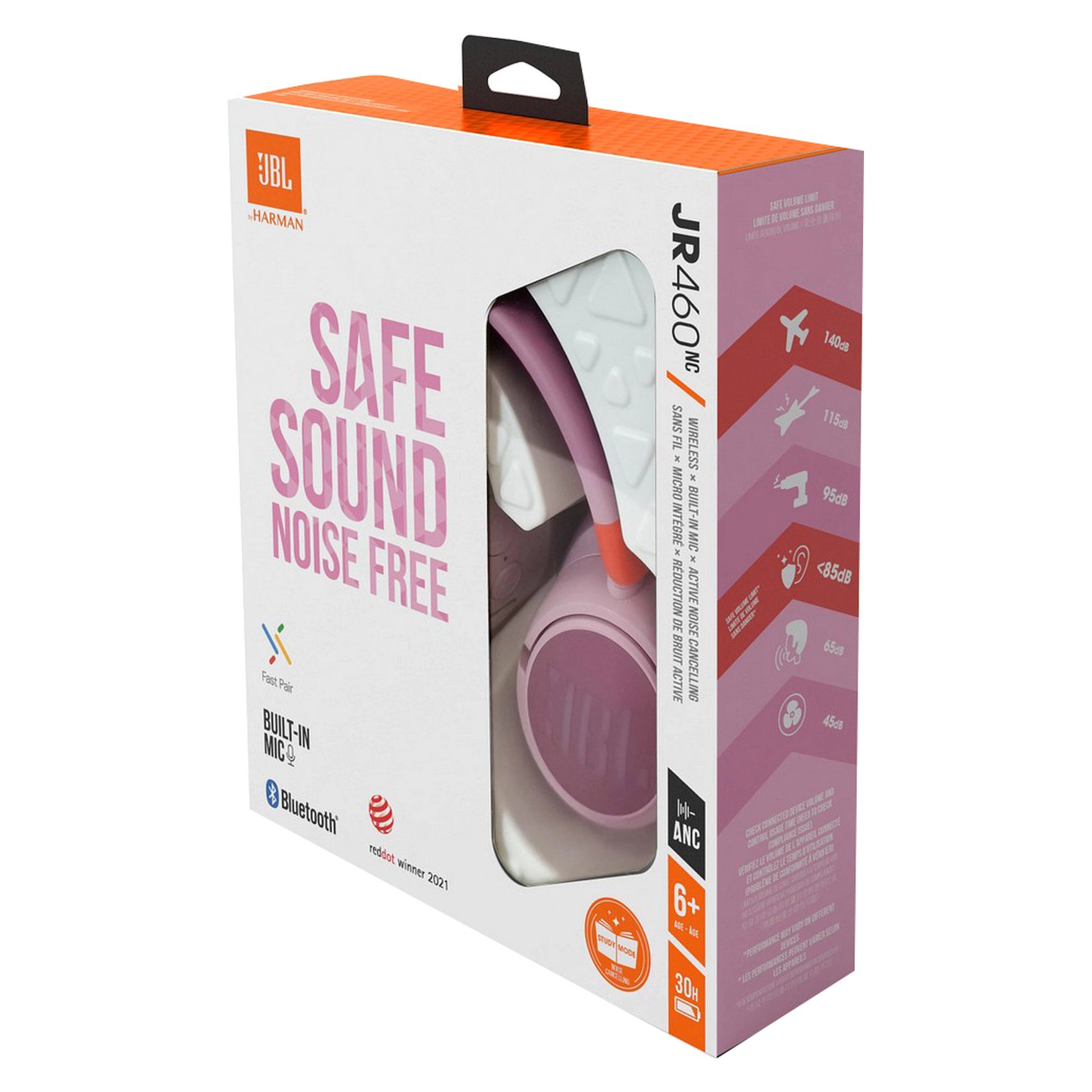 JBL JR460NC Wireless Over-Ear Noise Cancelling Kids Headphones Pink