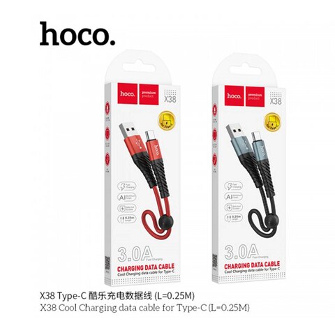 Hoco X38 Cool Charging Data Cable For Type-C - 2.4 Amp - Black
