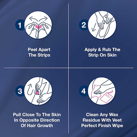 Veet Professional Hair Removal Easy-Gel Legs &amp; Body Wax Strips With Almond Oil For Sensitive Skin Perfect Finish Wipes With Argan Oil Up To 28 Days Of Smoothness, 20 Wax Strips