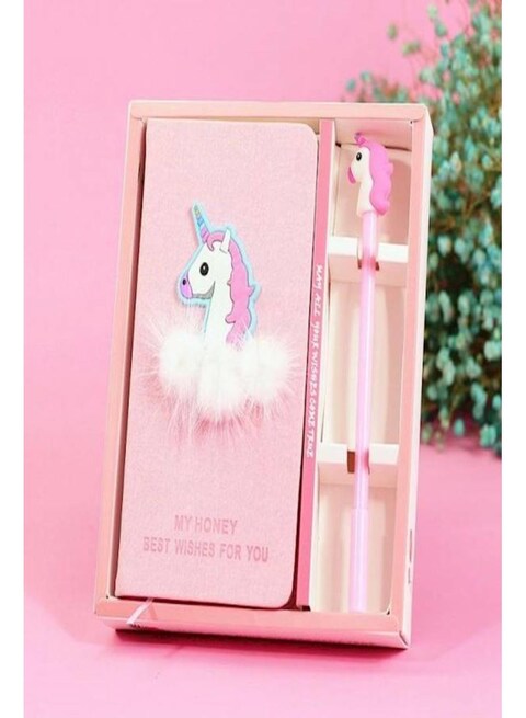 Generic Unicorn Heart Notebook With Pencil Set Pink
