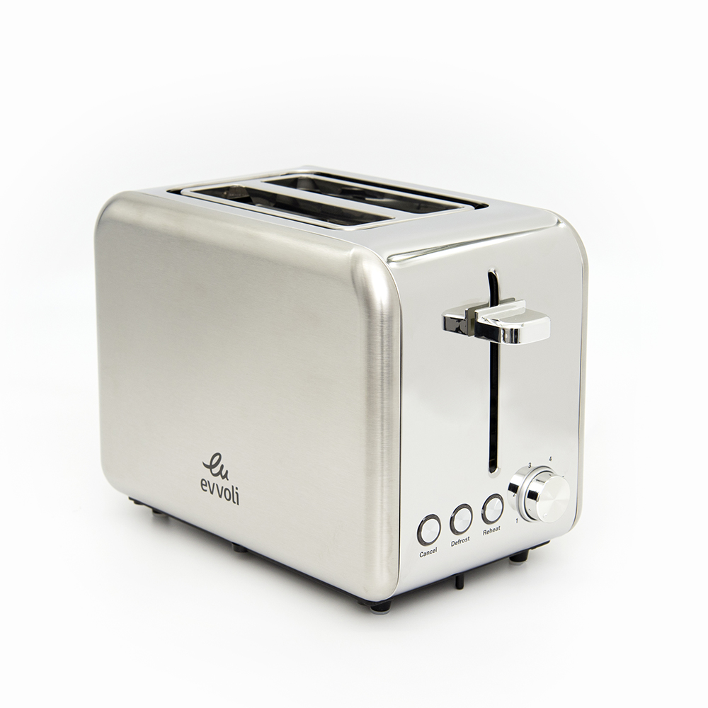 evvoli 2 Slice Toaster With 6 Settings Stainless Steel Removable Crumb Tray EVKA-TO7HS 2 Years Warranty