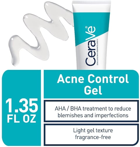 Cerave Salicylic Acid Acne Treatment With Glycolic Acid And Lactic Acid, AHA/BHA Acne Gel For Face To Control And Clear Breakouts 1.35 Ounce