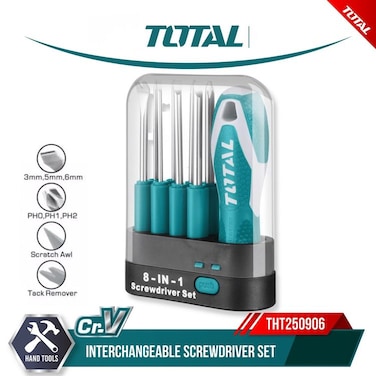 8 in 1 Interchangeable Screwdriver Set for Home/Office/Workshop/Electrician&#39;s TOTAL THT250906