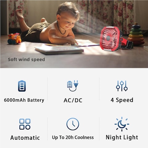 STARGOLD Rechargeable Clip Fan 8 Inch 6.6w AC/DC With LED Light