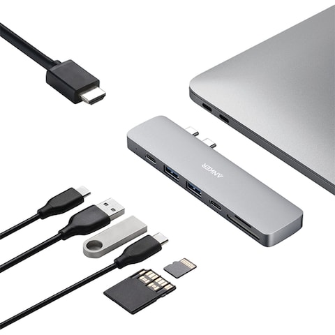 أنكر USB C موزع 7 في 1 USB C محول - أسود