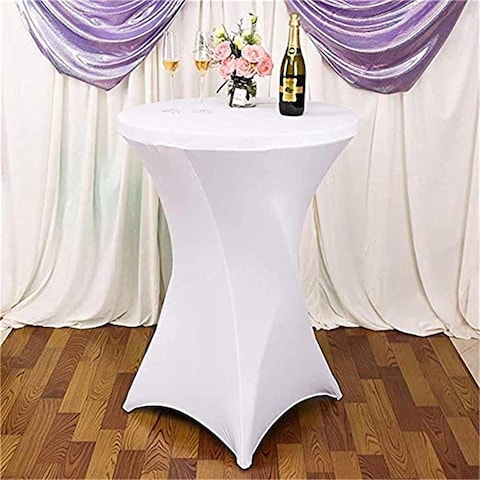 LANNY &Oslash;60cm*H110cm White Cocktail Dining Set Bundle: Home Round Plastic Bar Folding Table-ZY60H+Spandex Stretchable Square Corners Tablecloth/Cover for Kitchen/Restaurant/Party/Wedding/Events