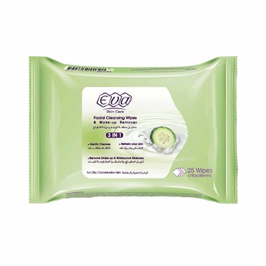 Eva 3in1 Cleansing and Make-Up Removing Facial Wipes for Oily and Combination Skin - 25 Wipes