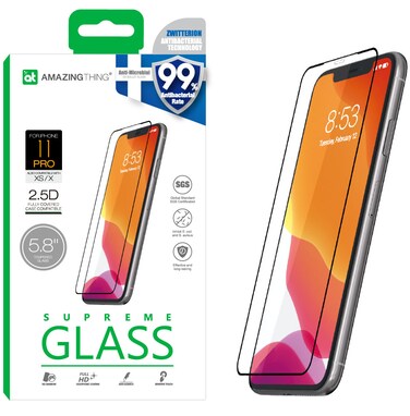 Amazing Thing Anti Microbial for iPhone 11 PRO/iPhone XS Tempered Glass Screen Protector - Fully Covered 2.5D Supreme Glass Ex Bullet with Zwitterion Anti Bacterial technology