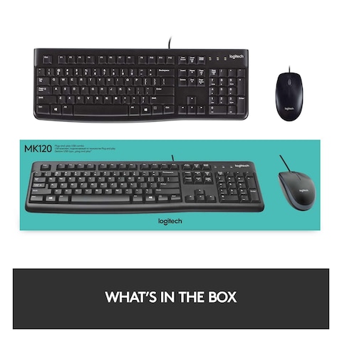 Logitech MK120 Wired USB Keyboard And Mouse Combo Black