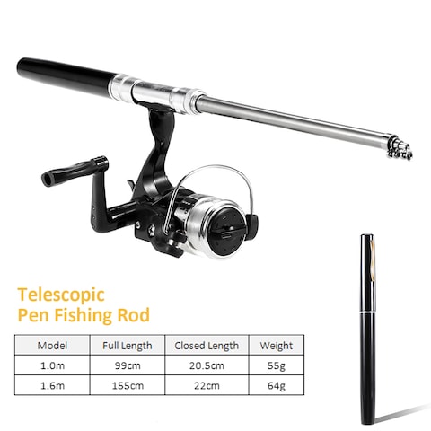 Generic-Pen Fishing Rod and Reel Combo Aluminum Alloy Mini Telescopic Pocket Fishing Rod Pole Spinning Reel Set