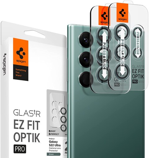 Spigen GLAStR EZ-Fit Optik PRO Camera Lens Screen Protector designed for Samsung Galaxy S22 ULTRA - Green [2 Pack]