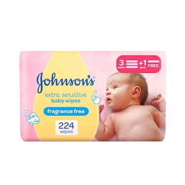 جونسون مناديل البشرة فائقة الحساسية للأطفال 56 × 3 + 1 قطع