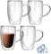 1CHASE Double Wall Insulated Coffee Tea Cups 450ml, Clear Coffee Mugs - Espresso, Cappuccino, Tea, Latte Cups, Cold/Hot Beverage - Set Of 4