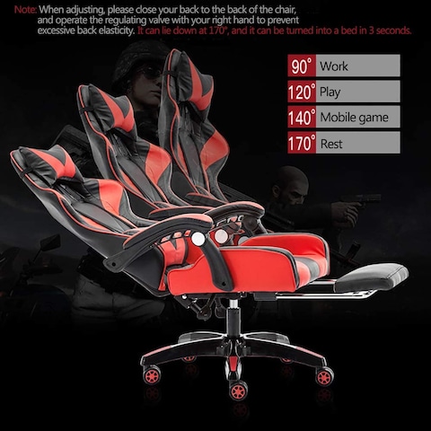 Gaming Chair, Video Gaming Chair, PU Leather High Back Ergonomic Swivel Racing Computer Chair Task Chair, Rolling Office Chair with Lumbar Support and Retractible Footrest for Gaming and Relax (Red)