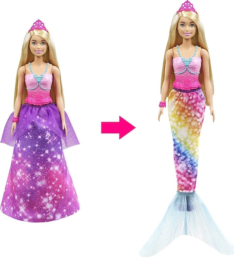 ​Barbie Dreamtopia 2-In-1 Princess To Mermaid Fashion Transformation Doll (Blonde, 11.5-In) With Accessories, For 3 To 7 Year Olds Gtf92