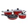 Non-Stick Cookware Set, 9pcs Aluminium Cookware, DC1995   3 Layer Durable Construction   Tempered Glass Lid with Steel Frame   CD Bottom   Bakelite Handle   2pcs Nylon Tool