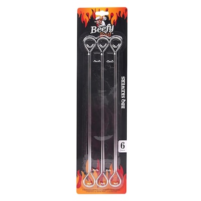 Uncle Bills Beefy Boy Heavy Duty BBQ Skewers 6 Pieces (26cm) Silver
