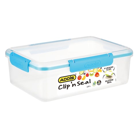 Addis Clip N Seal Rectangular Lunch Box 2.8L White/Blue