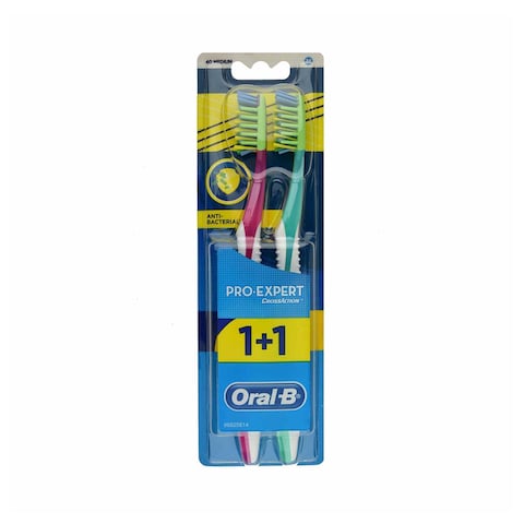 Buy Oral-B Pro-Expert Bacteria Blast Medium Toothbrush Multicolour 2 PCS in Saudi Arabia