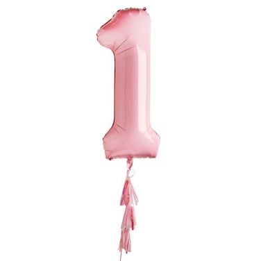 Pastel Pink &#39;1&#39; Foil Balloon 40&quot; with tassels