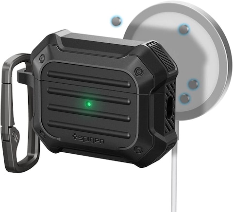 Spigen Tough Armor (Mag Fit) designed for Airpods Pro 2nd Generation case MagSafe compatible Airpods Pro 2 case cover with Keychain (Magnets Embedded) - Black