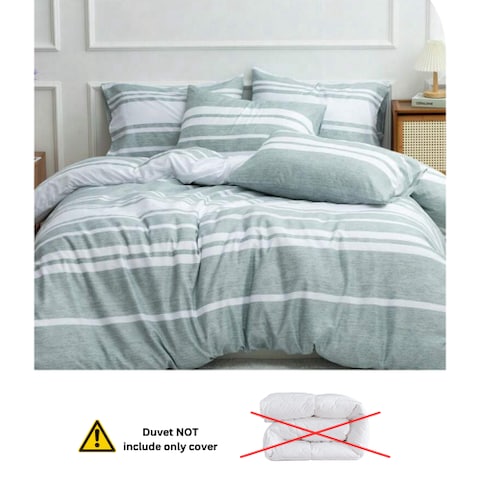 Luna Home Single Size 4 Pieces Green Stripe Design Duvet Cover Set