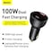 Baseus USB C Car Charger 100W PD3.0 QC4.0 2-Ports Fast Charging LED Cigarette Lighter USB Charger Adapter Compatible With Samsung/iPhone 15 Pro/Max/Plus/Huawei/iPad/MacBook Pro/Air/Tablet/Laptop Black