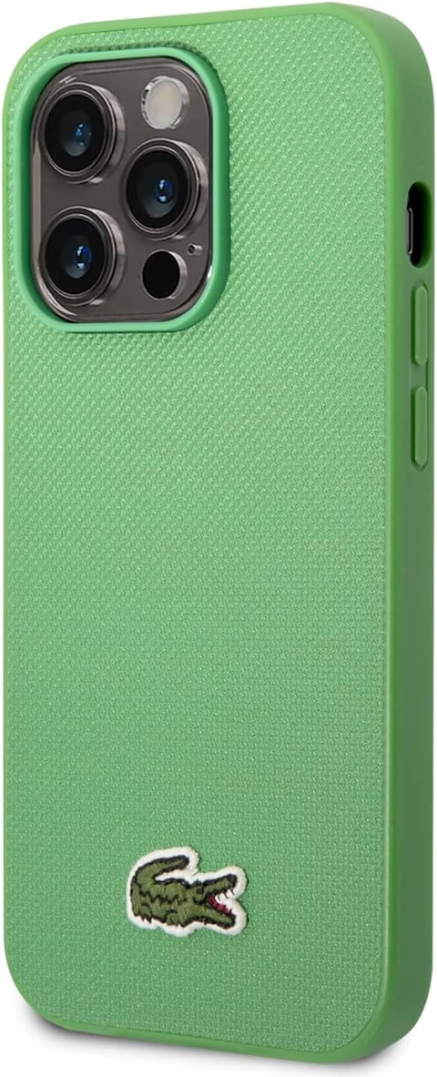 CG Mobile Lacoste Hard Case Iconic Petit Pique PU Woven Logo Estragon Compatible With iPhone 14 Pro Max, Lightweight, Anti-Fall, Classy, Bumper Protection, Full Protection, Classic - (Green)