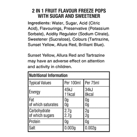 Tango 2 In 1 Eezy Freezzy Pops 600ml