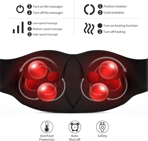Sky Land Neck And Shoulder Back Massager With Heat, Electric Vibration Deep Tissue 3D Kneading Massage Pillow For Pain Relief On Waist, Leg, Calf, Foot, Arm, Belly, Full Body, Muscles [Em-6124]