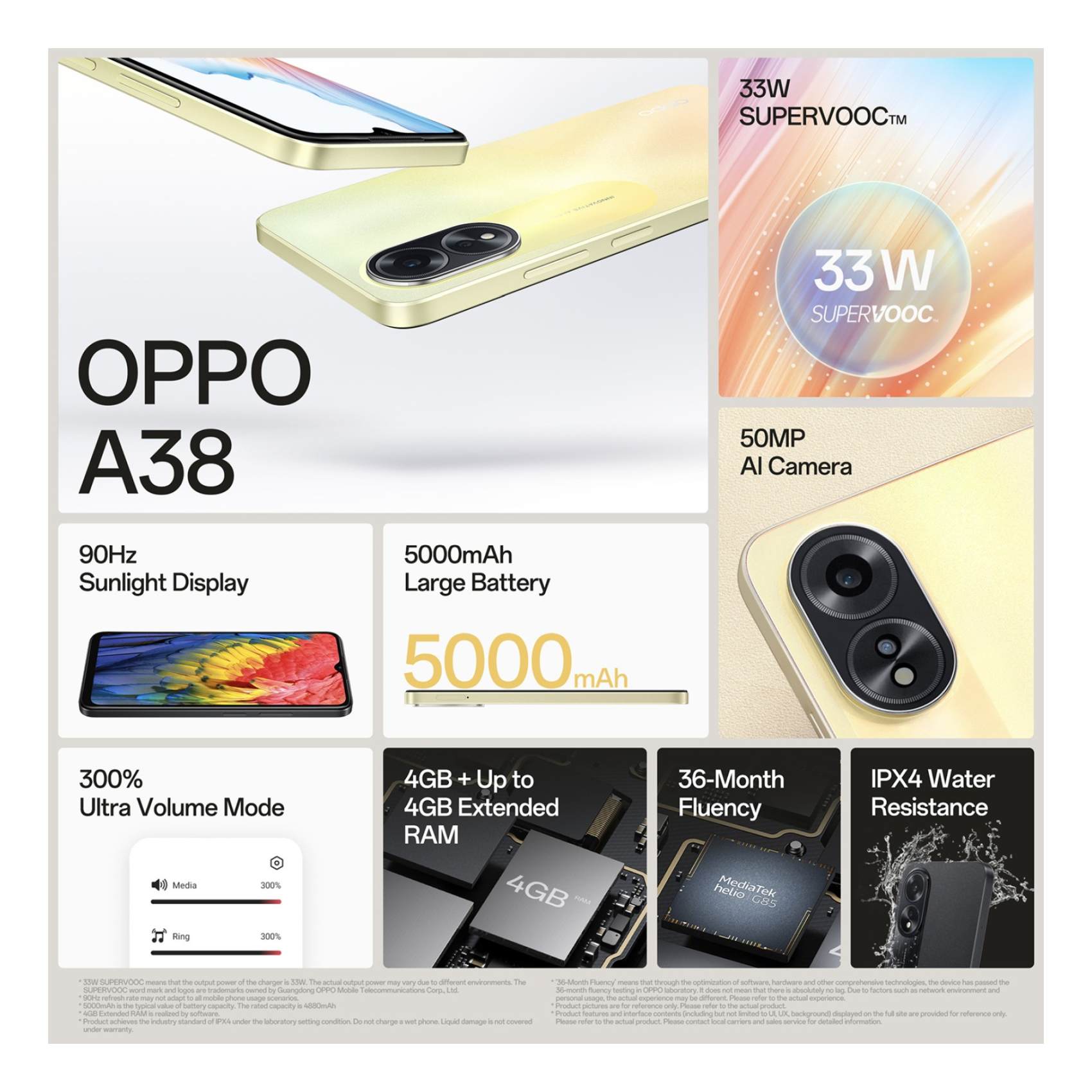 Oppo A38 Dual SIM 6GB RAM 128GB 4G Glowing Gold