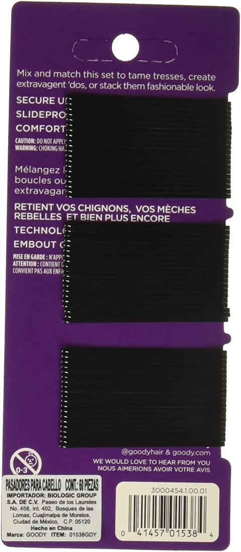 Goody Styling Essentials Bobby Pins, Black, 2 Inches, 60 Count (Pack of 6)