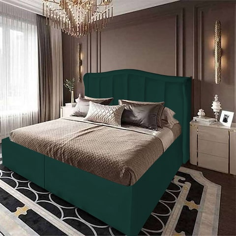 إن هاوس شومت هيكل سرير منجد بالمخمل - نفر ونص - 200×140 سم - أخضر غامق