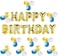 Buena Ventura's Themez Only "Happy Birthday" Letter Foil Balloon Set (Gold) for Birthday Party Decoration with Metallic Gold , Blue &amp; White Balloons - Pack of 43 pcs
