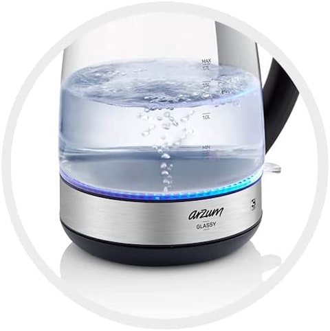 Arzum Glassy Kettle, Electric tea water boiler, with Blue LED Indicator Light, AR3071