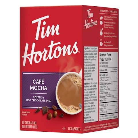 Tim Hortons Cafe Mocha with Instant Coffee and Hot Chocolate Mix 8 Sachets, 28g