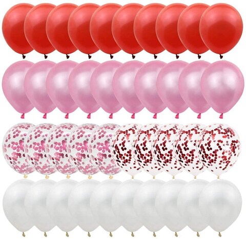 Party Time 80 Pieces 12inch Pink, White &amp; Red Latex Balloons with Confetti Balloon Sets Valentines Day Balloons Love Heart Balloons Romantic Latex Balloons Photo Props for Wedding Anniversary Proposal