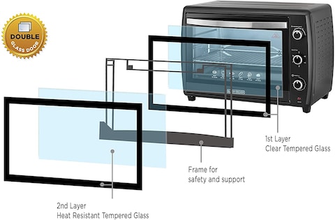 Black &amp; Decker 70L Double Glass Multifunction Toaster Oven With Rotisserie For Toasting/ Baking/ Broiling, Black - Tro70Rdg-B5, 2 Years Warranty