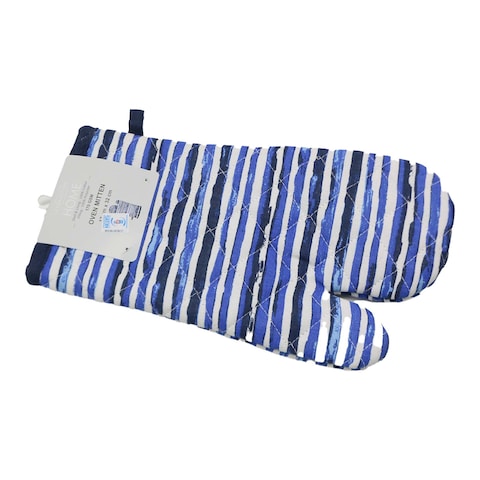 Oven Mitten Navy Stripes Print 17X3 
