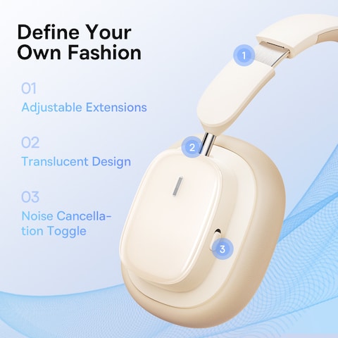 Baseus Bowie H1i Noise-Cancellation Wireless Headphone 100 Hours Playing Time Low Latency Bluetooth V5.3 Headset White