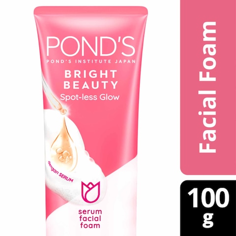 Buy PONDS Bright Beauty Serum Facial Foam with Vitamin B3 Spotless Glow for brighter, glowing skin 100 gm, in Saudi Arabia