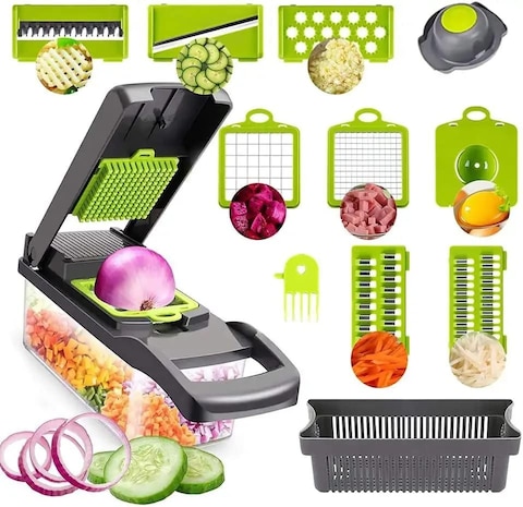 Generic 14-In-1 Multifunctional Vegetable Chopper With 8 Stainless Steel Blades, Onion Chopper, Fruit Slicer Cutter Salad Potato Carrot Garlic, Manual