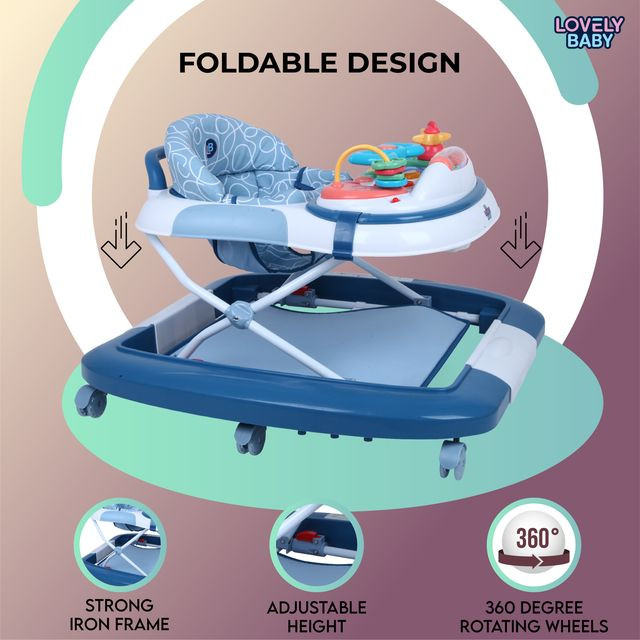 Lovely Baby 2 in 1 With Rocking Function Baby Walker BW LB 289, With Activity, Toys, Playing Tray, Safety Break - Safe, Functional, Baby Walker - Multifunctional, Portable, For Growing Ages - Blue