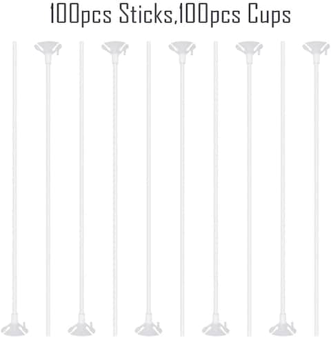 Party Time 100-Pieces 42cm White Balloon Sticks Holders with Cups for Wedding, Party, Holidays, Anniversary Birthday Decoration - Party Supplies