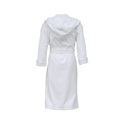 Fabienne Unisex Turkish Terry Cotton Hooded Bathrobe White Long Sleeve with Pockets