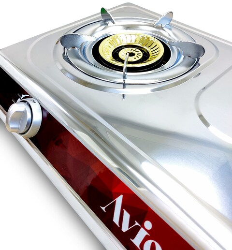 Avion Double Burner Gas Stove, Durablecast Iron Burner, Auto Ignition, Energy Efficient Burners, Stainless Steel Body, Heat Resistant Electroplate Pan Support, Low Gas Consumption, Ags25Ep