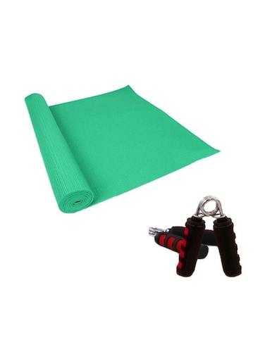 Fitness pro 3-Piece Foldable Non-Slip Yoga Mat With Hand Grips Set 180x0.8x60centimeter