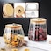 1CHASE&reg;️ Borosilicate Glass Storage Jars With Airtight Bamboo Lid And Metal Handle, Petal Decorative Containers, To Store Coffee Beans, Tea, Spices Etc Set of 2 (Oval &amp; Conical) 600/700ML&hellip;