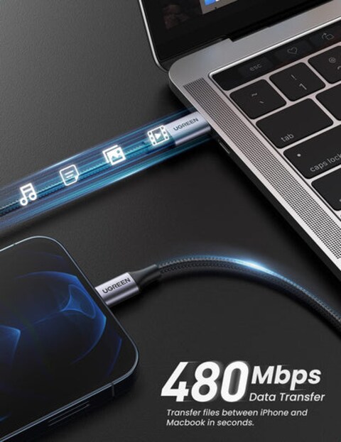 UGREEN USB-C to Lightning MFI Cable Alu Case with Nylon Braided 3A PD Fast Charging 1m BK