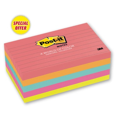 3M Post-it Cape Town Collection Neon Promo Ruled Pads Multicolour Pack of 5